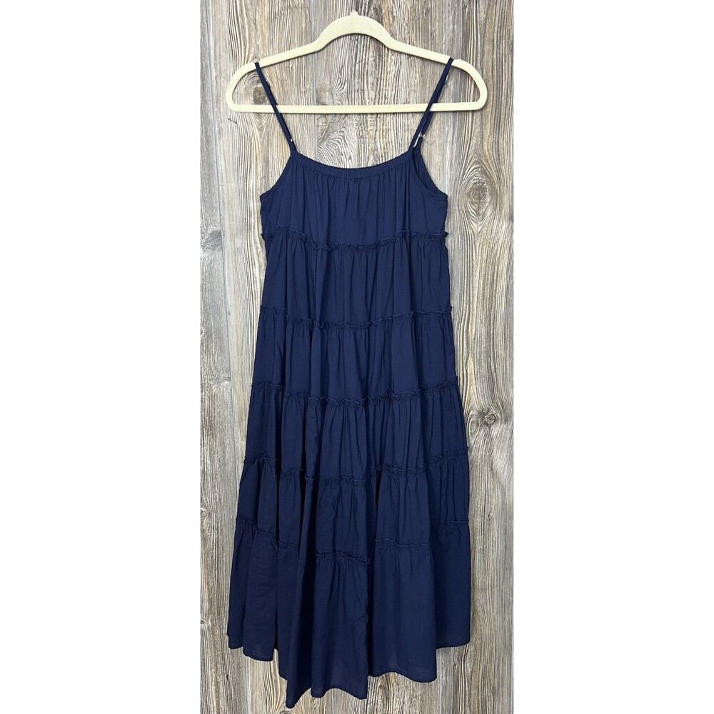 Naudic Dress SMALL Midi Ruffled Tiered Blue Sleeveless Cottagecore Beach Summer